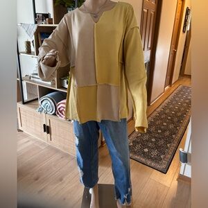 EASEL Sand Beach color block outseam detailed rib knit top 1X